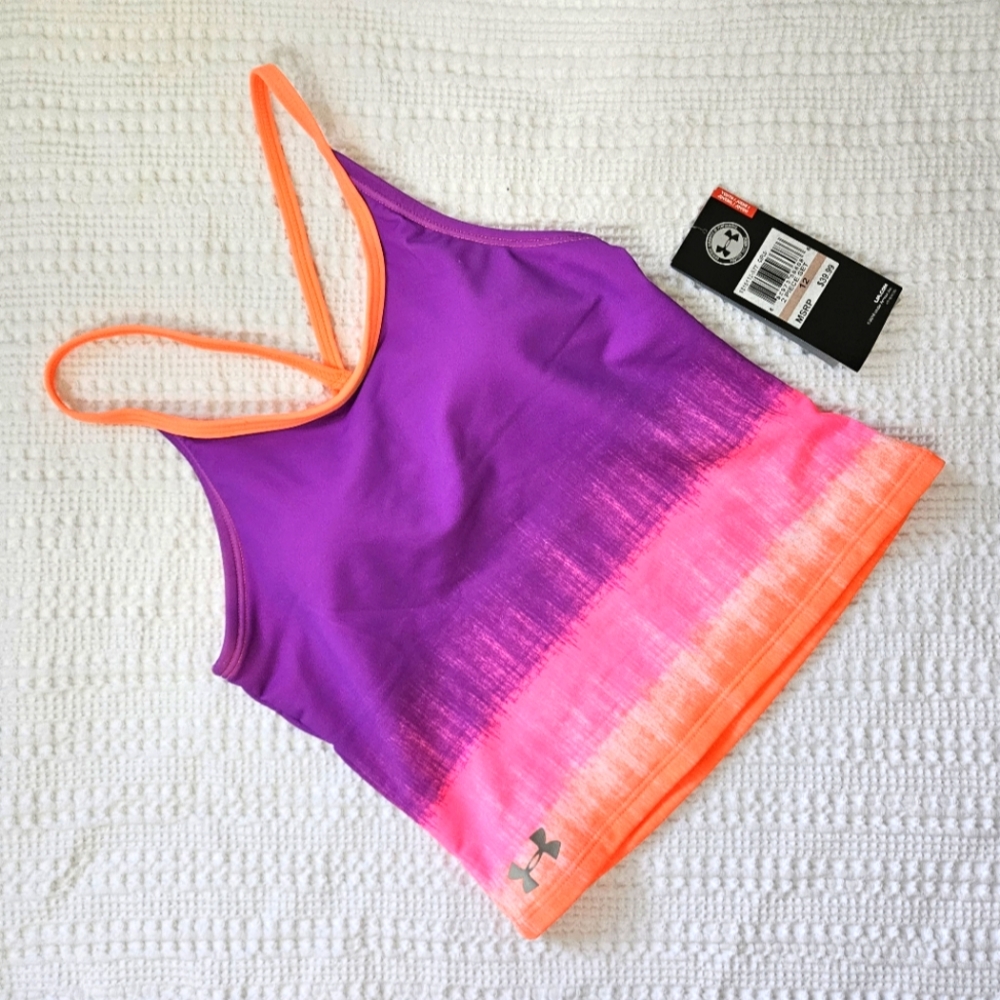 Unde Armour Girls Tankini Swimsuit  Size 12 Fitted Heat Gear Racerback